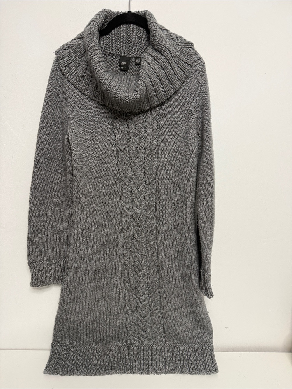 Esprit Grey Cable Knit Cowl Neck Sweater Dress